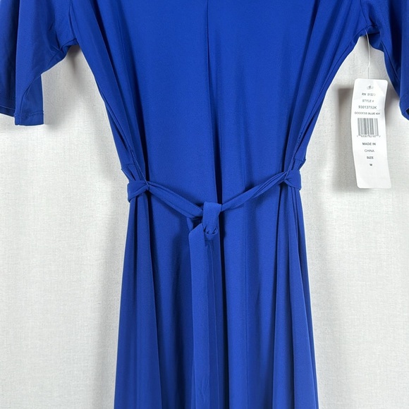 MSK Goddess Blue Midi Dress NWT Tie Waist Business Casual Work Office Stretchy M - Picture 4 of 13